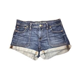 American Eagle Stretch Denim Cuffed Shorts‎ Blue Wash Womens Size 2